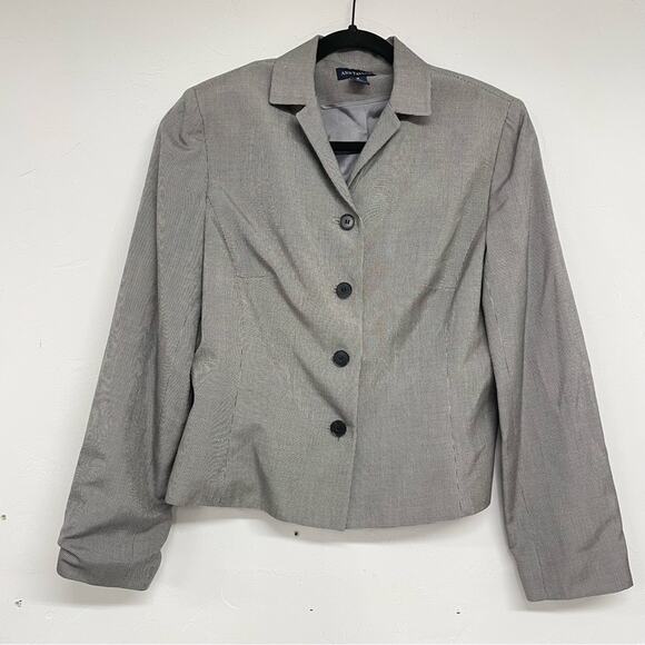 Ann Taylor Black & White Herringbone Button Down Boxy Fit Blazer Womens 10 Work - Picture 1 of 7